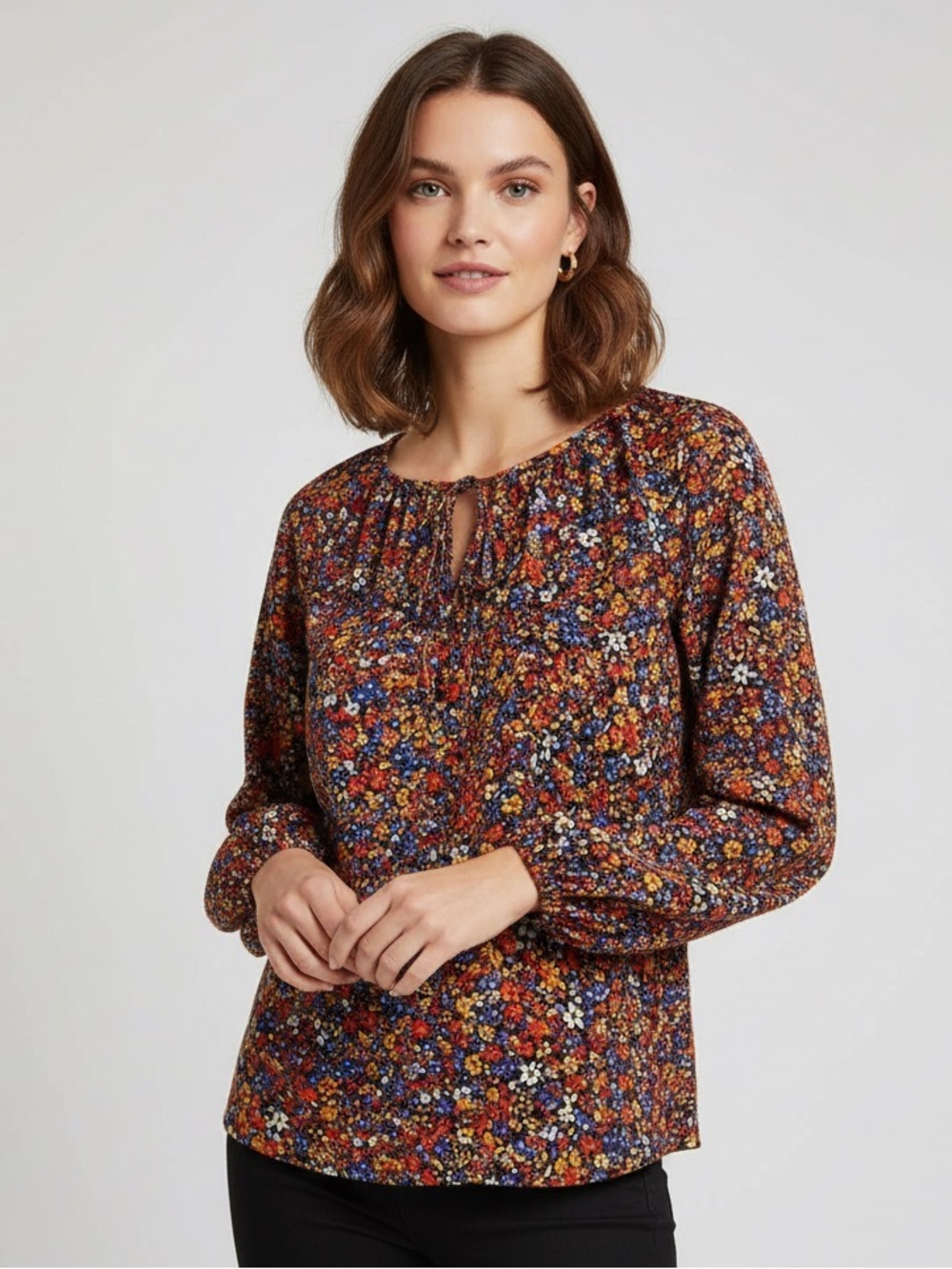 J. Crew Factory Floral Crinkle Peasant Top Size Small S